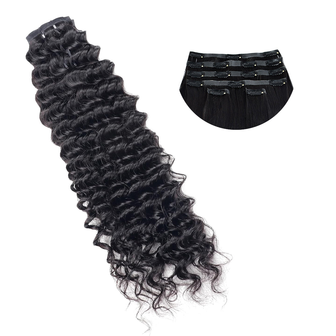 Hayahair 100% Virgin hair 6Pcs Deep wave Clip ins Hair Extension Seamless Pu Clip ins Extension Natural Black 110G/6PCS